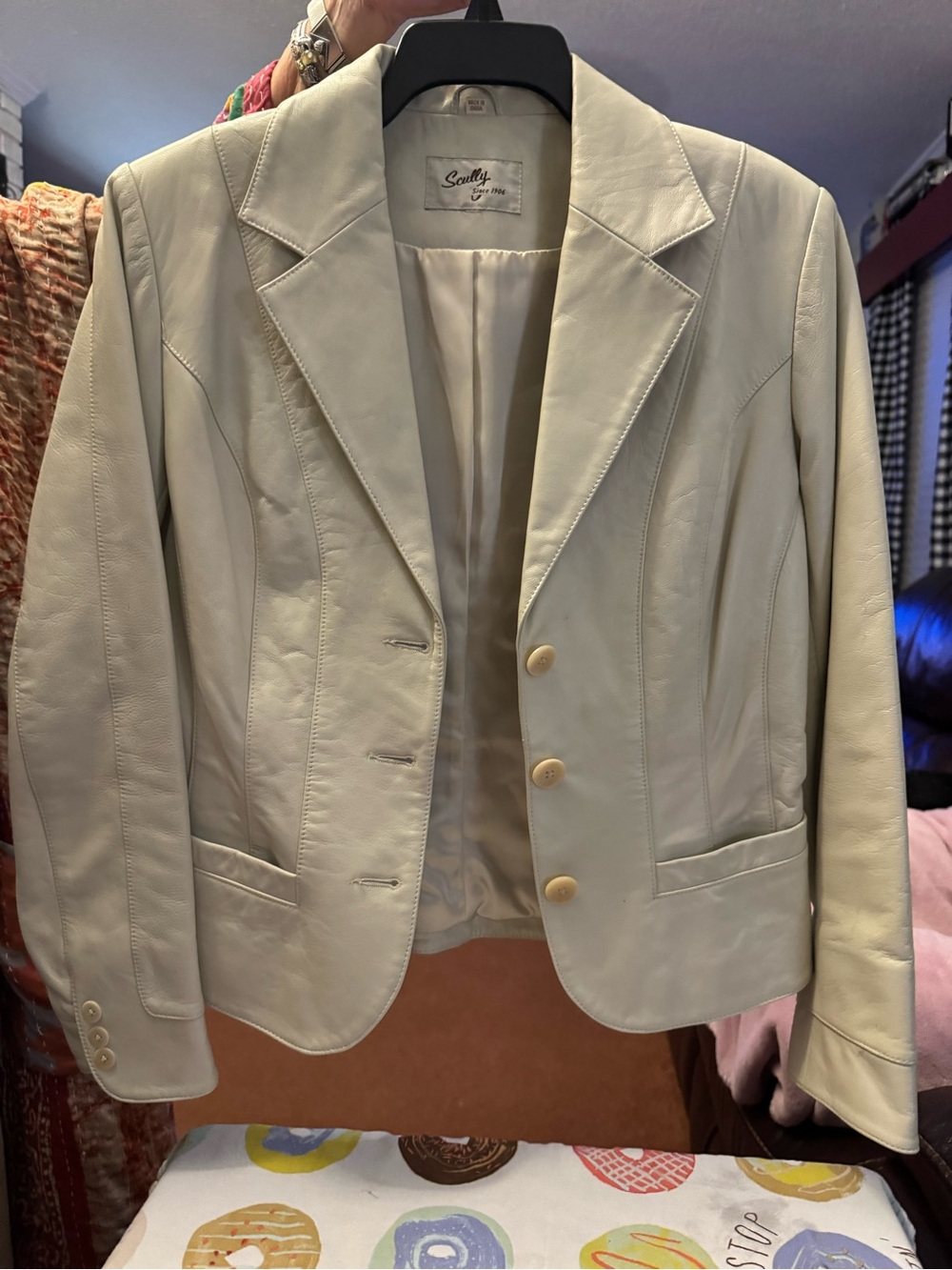 Scully Cream Leather Blazer with Notch Lapel
